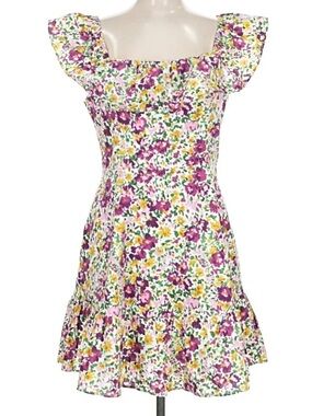Endless Rose White Floral Mini Dress with Purple & Yellow Print NWT